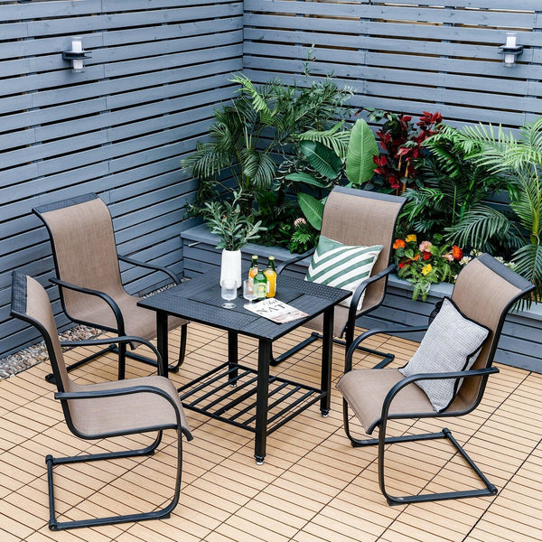 31 Inch Outdoor Fire Pit Dining Table with Cooking BBQ Grate