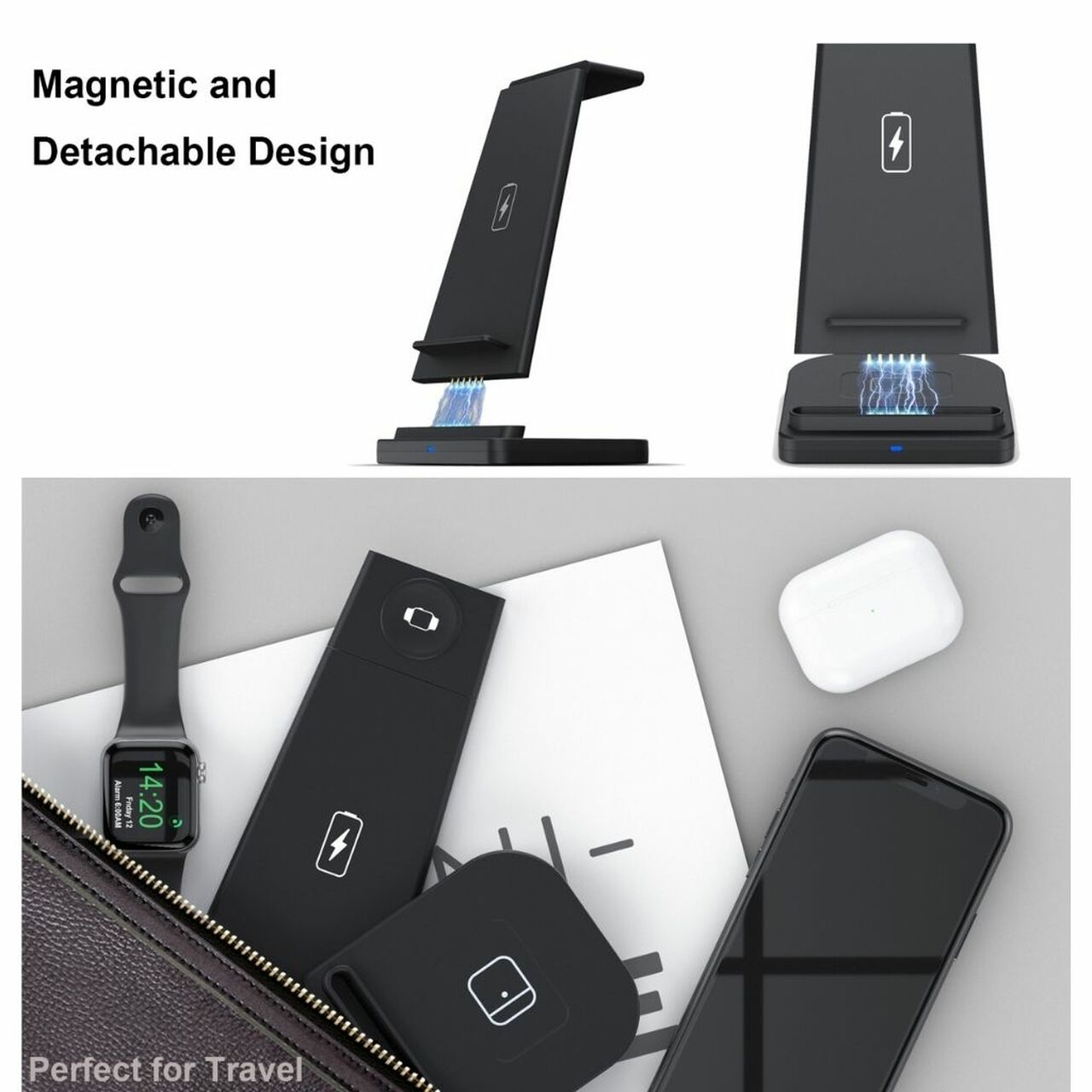 3-in-1 Fast Wireless Charging Stand for Phones, Apple Watch & AirPods