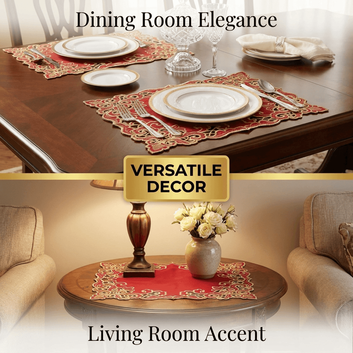 Burgundy Gold Placemats – Crimson Glow, 12x18 Inch