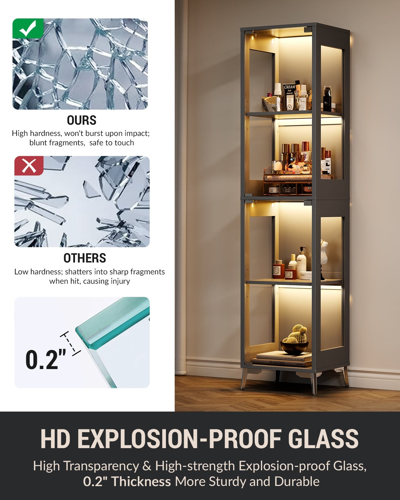 Glass Display Cabinet 15.75in*13.78in*66.73in