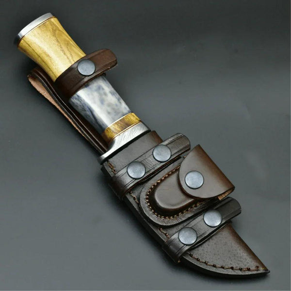 Legion Damascus Hunting Knife with Exotic Yellow Heart & Bone Handle - Gifts for You 'n Me