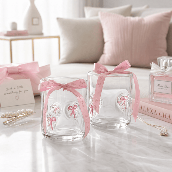 Khen Bowtie Tumblers Set Stylish Break Resistant Acrylic Drinkware - Set of 2 Pink