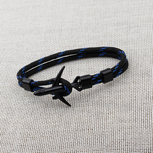 Modern Fashion Airplane Anchor Bracelets Men Charm Rope Chain Paracord Bracelet Women Male Air Force Style Wrap Metal Sport Hook Gift