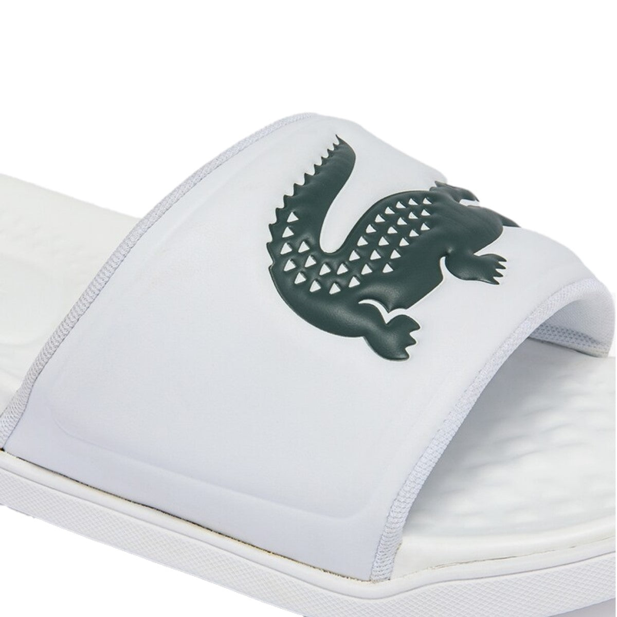 LACOSTE 7-43CMA00201R5 CROCO DUALISTE LOGO STRAP 0922 MN'S (Medium) White/Dark Green Synthetic Slide