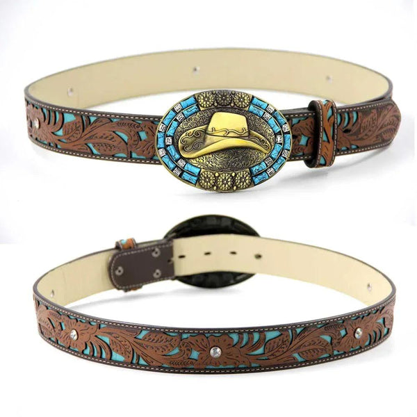 TOPACC Western Turquoise Belts - Cowboy Hat Belt Buckle Copper/Bronze - Gifts for You 'n Me