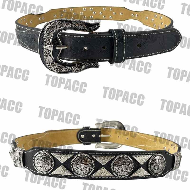 TOPACC Western Super Concho Longhorn Cow Bull Black Country Belts Genuine Leather - Gifts for You 'n Me