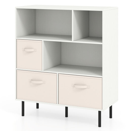 6-Cube Bookshelf with 3 Removable Folding Fabric Drawers for Living Room-White
