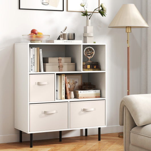 6-Cube Bookshelf with 3 Removable Folding Fabric Drawers for Living Room-White
