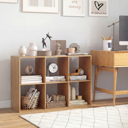 6 Cube Bookshelf with Back Guardrail for Living Room Bedroom-Natural