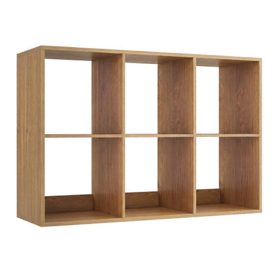 6 Cube Bookshelf with Back Guardrail for Living Room Bedroom-Natural