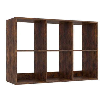 6 Cube Bookshelf with Back Guardrail for Living Room Bedroom-Rustic Brown