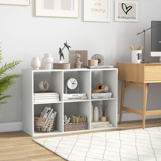 6 Cube Bookshelf with Back Guardrail for Living Room Bedroom-White