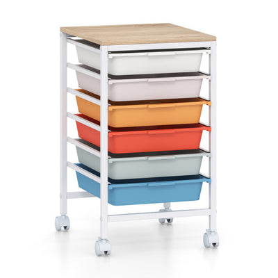 6-Drawer Rolling Storage Cart with Wooden Tabletop-Macaron