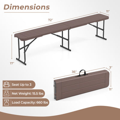 6 Feet Plastic Folding Bench Picnic Camping Dining Seat with Carrying Handle-coffee