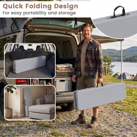 6 Feet Plastic Folding Bench Picnic Camping Dining Seat with Carrying Handle-Light Gray