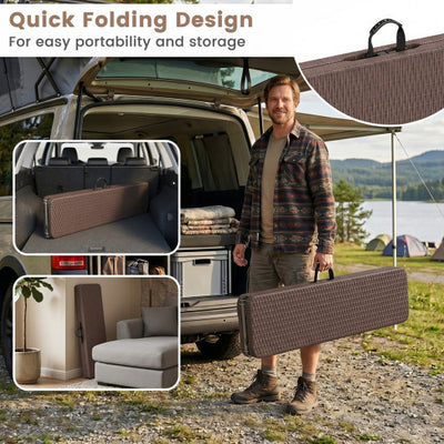 6 Feet Plastic Folding Bench Picnic Camping Dining Seat with Carrying Handle-Brown