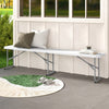 6 Feet Plastic Folding Bench Portable Seat with Handle and Lock-White