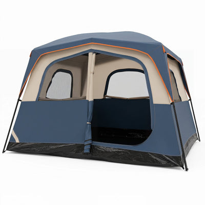 6-Person Camping Tent Easy Setup Family Cabin Tent with Top Rainfly Mesh Windows-Blue