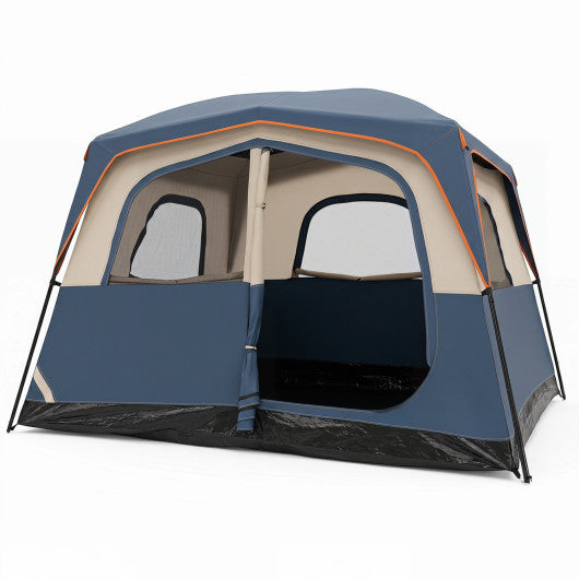 6-Person Camping Tent Easy Setup Family Cabin Tent with Top Rainfly Mesh Windows-Blue