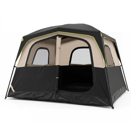 6-Person Camping Tent Easy Setup Family Cabin Tent with Top Rainfly Mesh Windows-Black