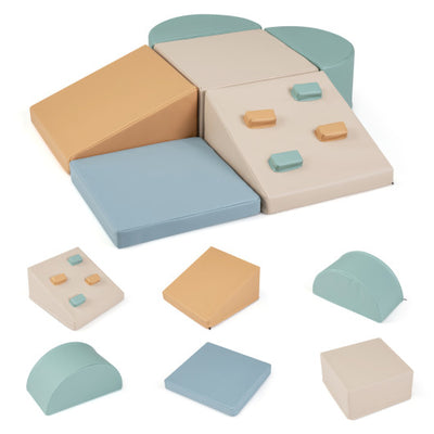 6-Piece Soft Play Set for Toddlers with Climbing Triangle and Ramp-Gray and Green