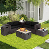 6 Pieces Outdoor Wicker Furniture Set with 32 Inch Propane Fire Pit Table-Black