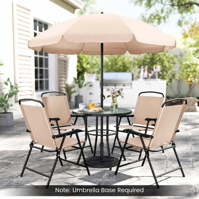 6 Pieces Patio Dining Set with Umbrella and 4 Folding Armchairs-Beige