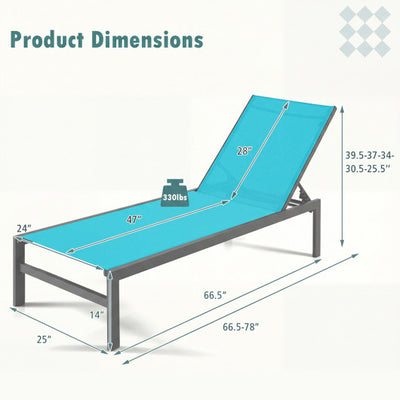 6-Position Chaise Lounge Chairs with Rustproof Aluminium Frame-Turquoise