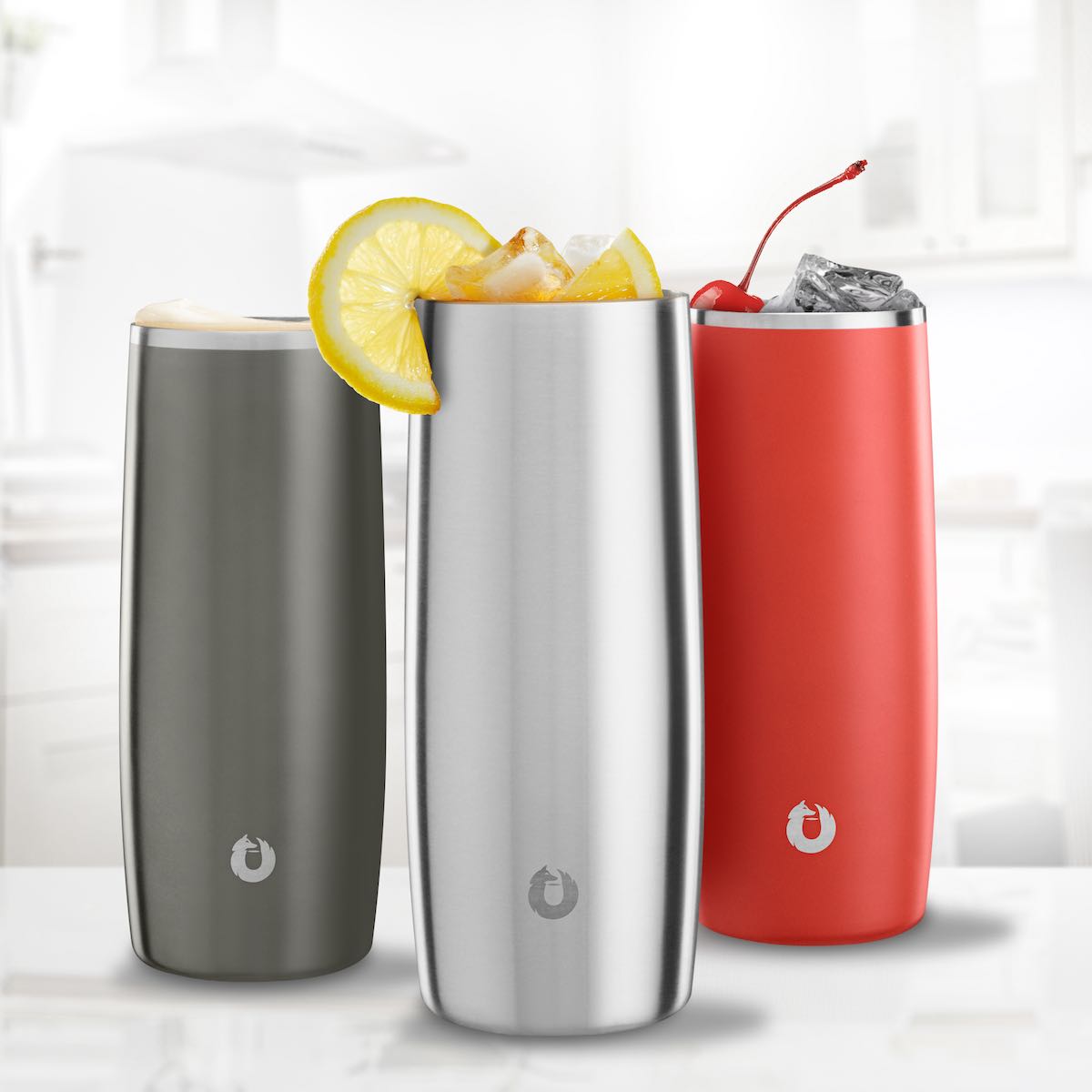 Stainless Steel Highball Cocktail Glass Set, Set of 2 - Steel