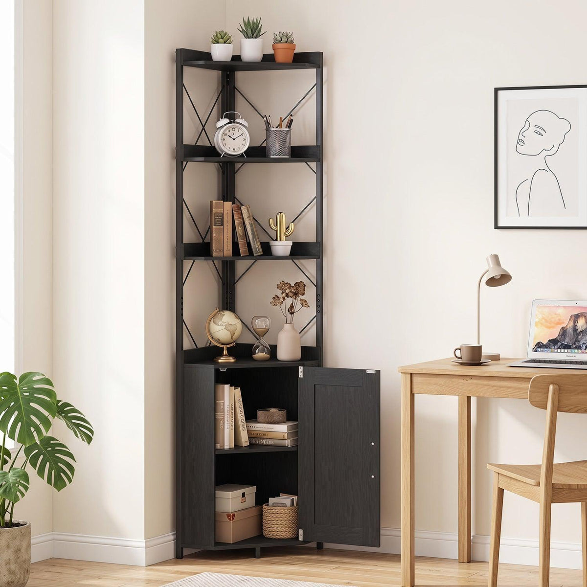 6-Tier Corner Bookshelf with Cabinet 71