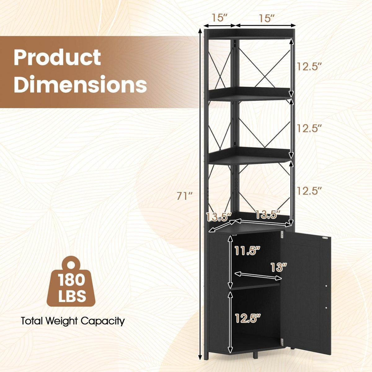 6-Tier Corner Bookshelf with Cabinet 71