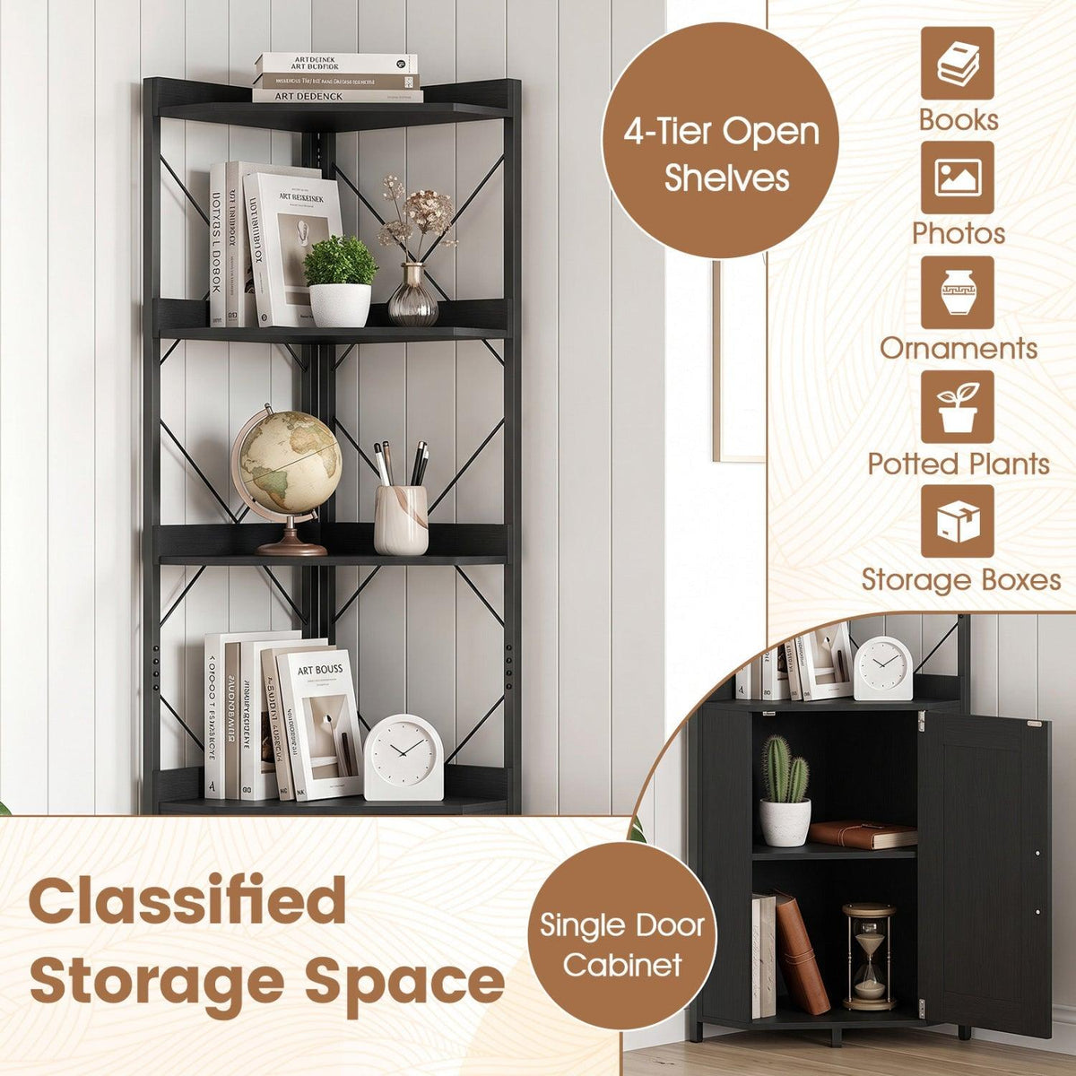 6-Tier Corner Bookshelf with Cabinet 71