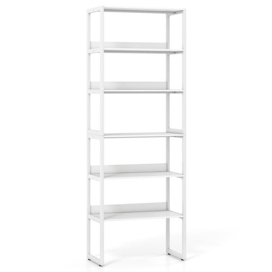 6-Tier Book Shelf with Metal Frame and 4 Anti-Tipping Kits Detachable Shelves-White
