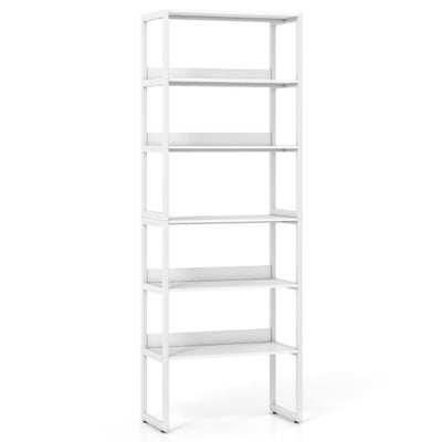 6-Tier Book Shelf with Metal Frame and 4 Anti-Tipping Kits Detachable Shelves-White