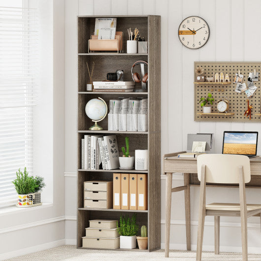 6-Tier Bookcase with 6 Open Shelves and Anti-Toppling Kits-Gray