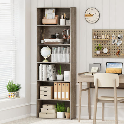 6-Tier Bookcase with 6 Open Shelves and Anti-Toppling Kits-Gray