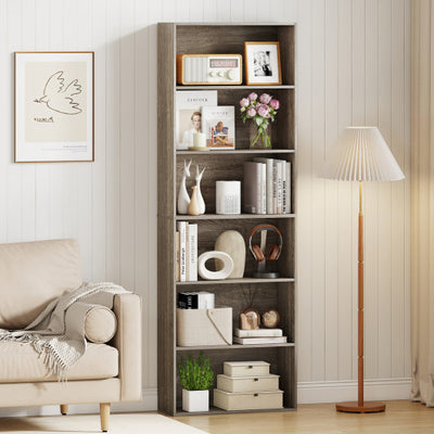 6-Tier Bookcase with 6 Open Shelves and Anti-Toppling Kits-Gray