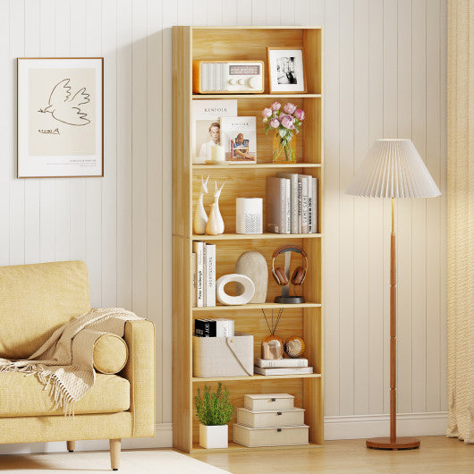 6-Tier Bookcase with 6 Open Shelves and Anti-Toppling Kits-Wood