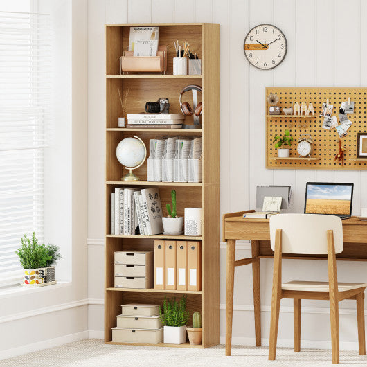 6-Tier Bookcase with 6 Open Shelves and Anti-Toppling Kits-Natural