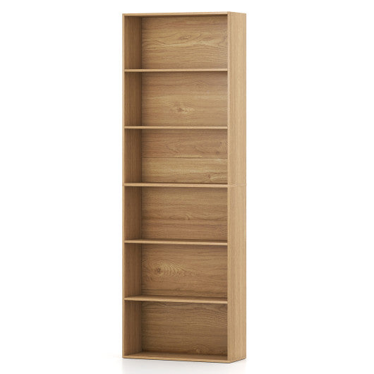 6-Tier Bookcase with 6 Open Shelves and Anti-Toppling Kits-Natural