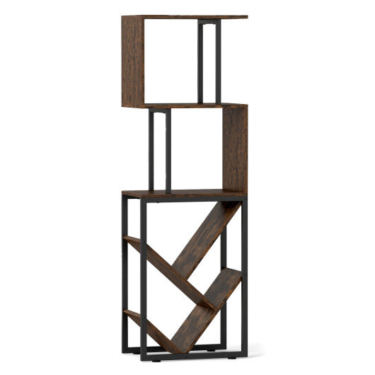 6-Tier Bookshelf Floor Standing Tree S-Shaped Geometric Bookcase with Open Shelves-Brown