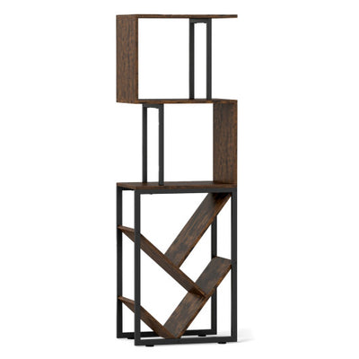 6-Tier Bookshelf Floor Standing Tree S-Shaped Geometric Bookcase with Open Shelves-Brown