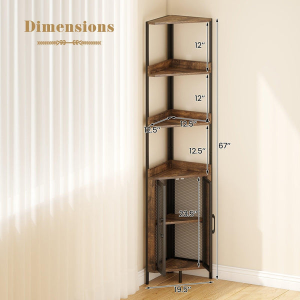 6-Tier Corner Shelf 67 Inches Tall Corner Bookshelf with Cabinet Industrial Bookcase