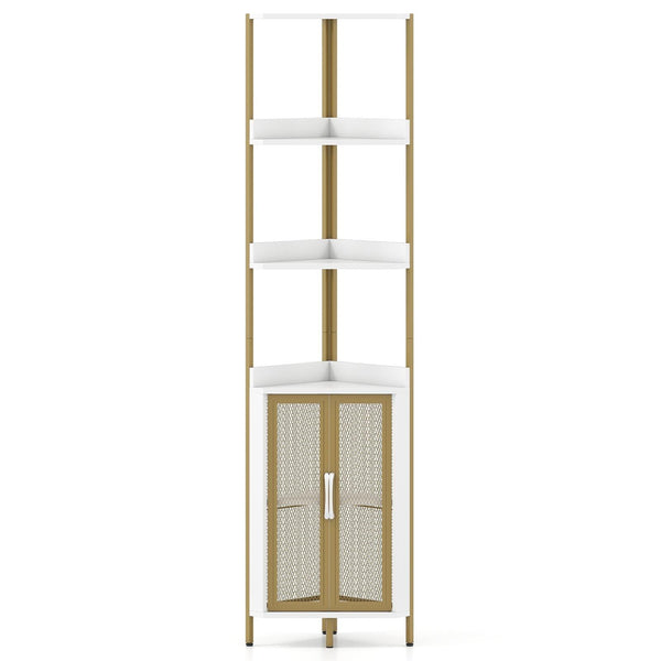 6-Tier Corner Shelf 67 Inches Tall Corner Bookshelf with Cabinet Industrial Bookcase
