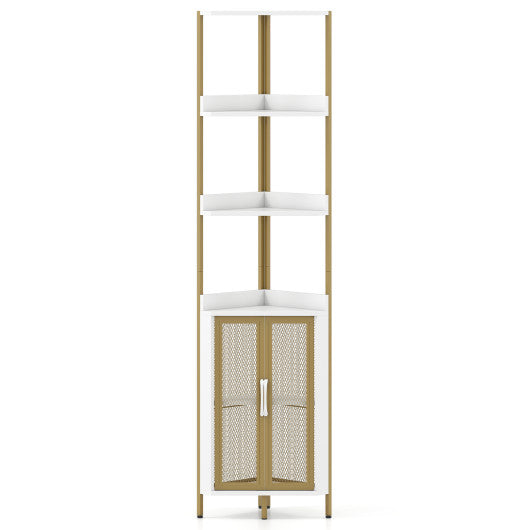 6-Tier Corner Shelf 67 Inches Tall Corner Bookshelf with Cabinet Industrial Bookcase-White