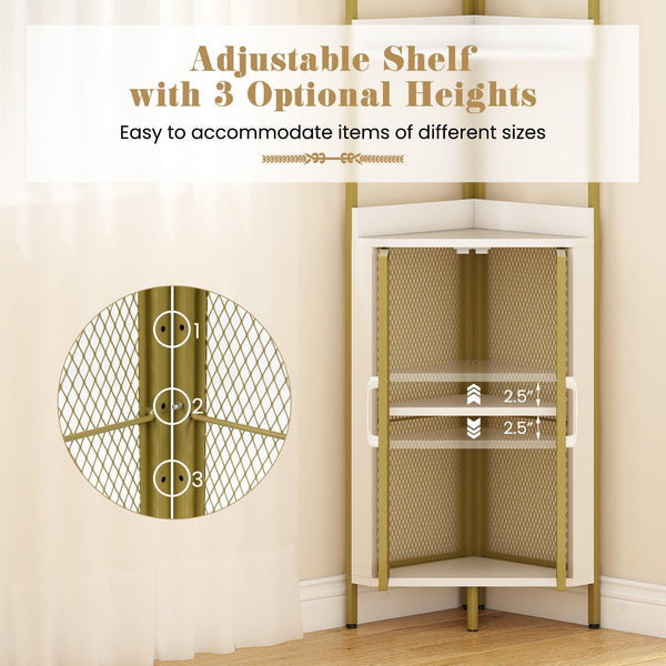 6-Tier Corner Shelf 67 Inches Tall Corner Bookshelf with Cabinet Industrial Bookcase