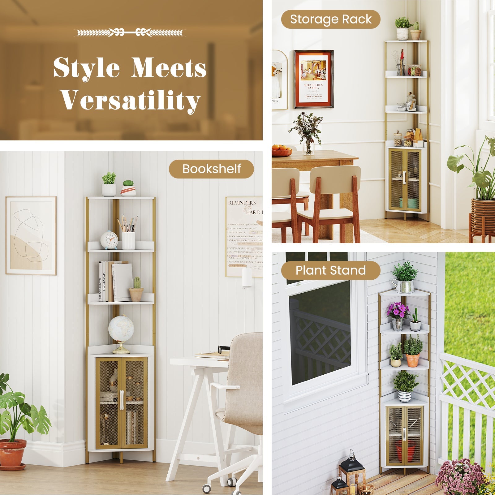 6-Tier Corner Shelf 67 Inches Tall Corner Bookshelf with Cabinet Industrial Bookcase