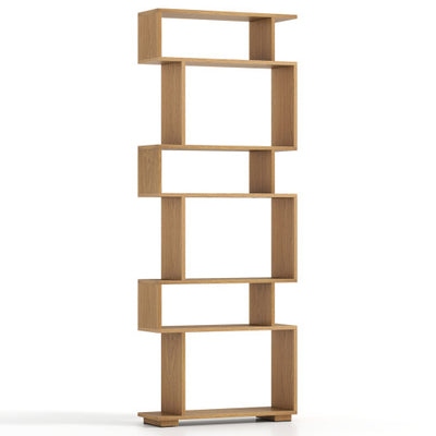 6-Tier Geometric Bookshelf with 2 Anti-Tipping Kits for Home Office-Natural