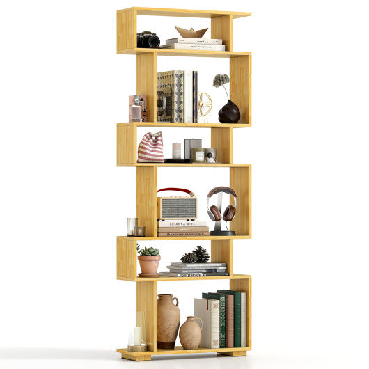 6-Tier Geometric Bookshelf with 2 Anti-Tipping Kits for Home Office-Wood
