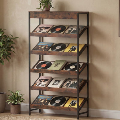 6-Tier Tall Freestanding Bookshelf with Angled Shelves for Home Office-Rustic Brown